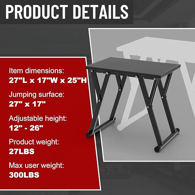 GanFindX Adjustable Steel Plyometric Box，Six Height Settings 12''-26'' Steel Plyo Box Home Gym Jump Trainer for Fitness Exercise Agility Stamina Conditioning Strength Training