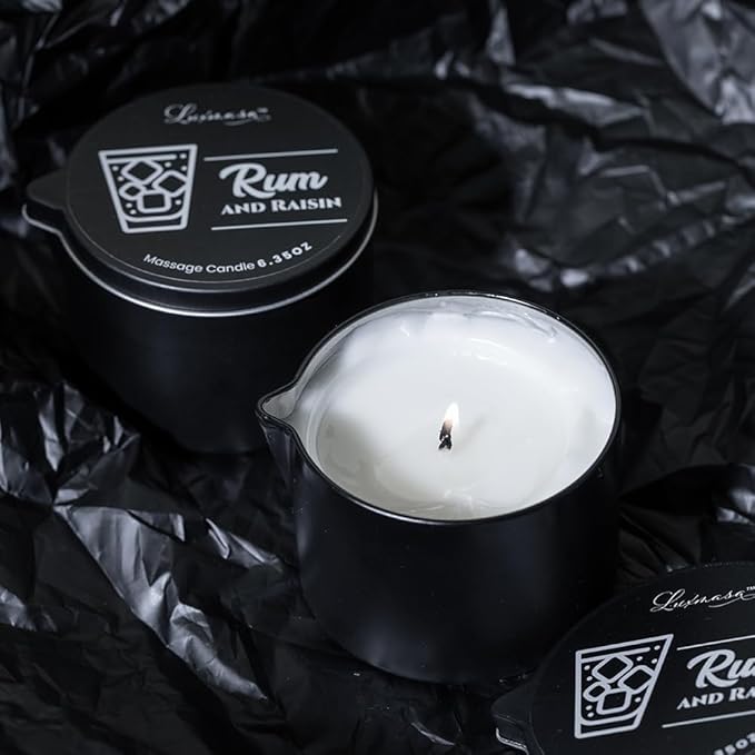Massaging Oil Candle - Moisturizing Body Massage- Shea Butter Infused Hand Care Organic Candle Lotion - 6.35 OZ (Rum and Raisin Scent)