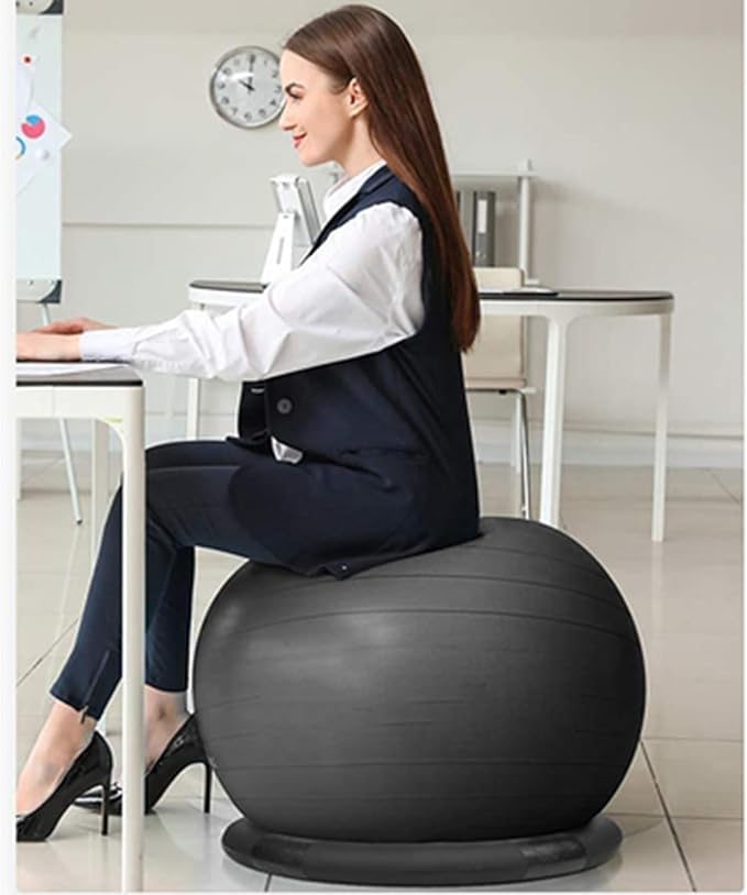 Yoga Ball Chair - Relieve Back Pain, PVC Anti-Burst Exercise Ball Chair for Home Office Desk Workout with Base & Resistance Bands, Backless Bouncy Ball Chair, Inflatable(Diameter 55cm(21 3/5 inch))