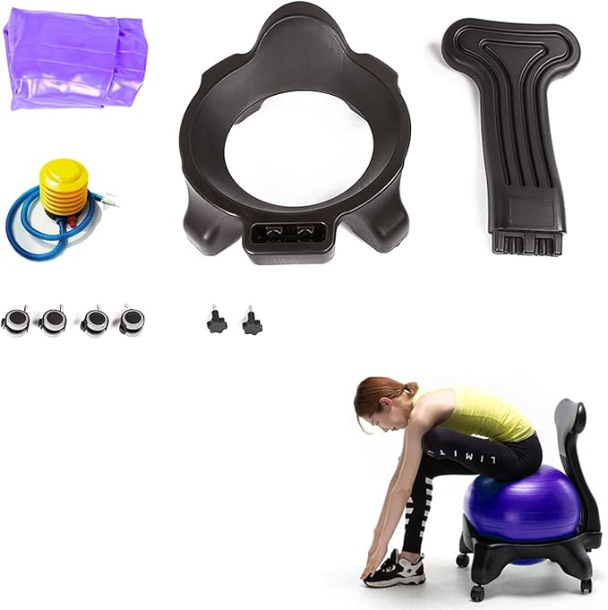 Yoga Ball Office Chair, Home Fitness Yoga Ball Chair, Ergonomic Pilates Balls Desk Chairs with Back and Wheels, Portable Exercise Balls Chairs wiht Anti-Slip Stripes, for Gym, Home(Purple)