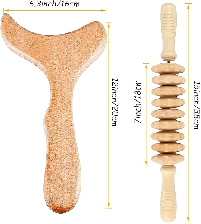 Wood Therapy Massage Tools Wooden Gua Sha Kits Maderoterapia Kit Body Sculpting Tools Wood Massager Roller for Relax Muscles (2)