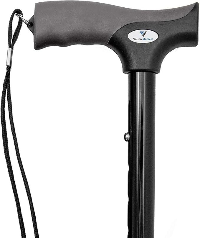 Vaunn Medical Under Desk Bike Pedal Exerciser with Electronic Display and Vaunn Medical Easy Grip™ Height Adjustable Folding Cane/Walking Stick Bundle
