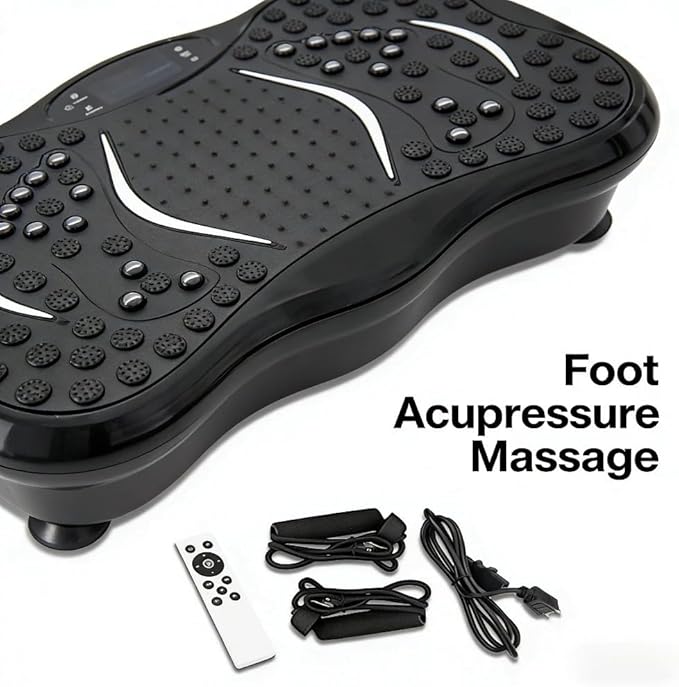 Vibration Plate Exercise Machine for Whole Body Workout, 330 lbs Capacity Lymphatic Drainage Platform for Weight Loss, 120 Speeds with Resistance Bands & Built-in USB Speaker