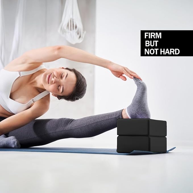 Yoga Blocks 2 Pack, Supportive Latex-Free Eva Foam Soft Non-Slip Blocks with Beveled Edges for Yoga, Pilates, Meditation - Yoga Accessories for Stability, Balance, Deepen Stretches
