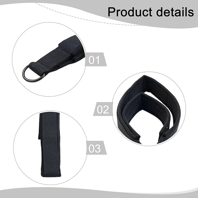Double Loop Pilates Foot Straps for Reformer Fitness Equipment, 2 Pack Cotton Webbing Resistance Bands with D-Rings, Non-Slip Adjustable Foot Attachments, Black