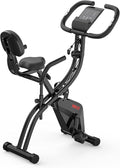 Folding Exercise Bike with Arm Resistance Bands, Magnetic Upright Indoor Cycling Bike Stationary for Home Gym & Cardio Workout