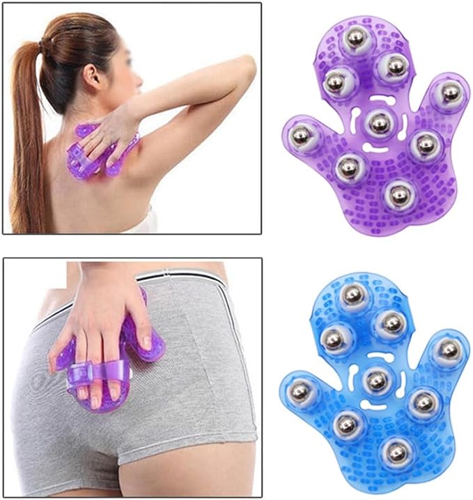 Roller Ball Body Massage Glove Anti-Cellulite Muscle Pain Relief Relax Massager for Neck Back Shoulder Buttocks Face Lift Tools (Purple)