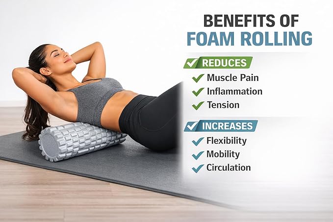 High-Density Foam Roller for Fitness, Stretching, and Mobility Exercises (Gray)