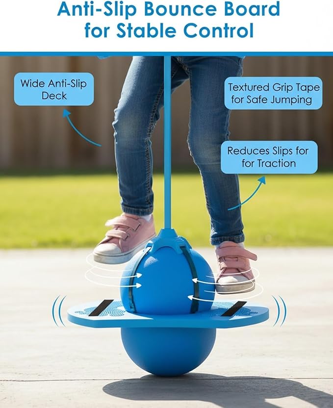 Childrens Balance Jumping Ball, 2026 Upgraded Non-Slip Jumping Balance Board for Kids, Crazy Bouncing Ball with Handle and Pump, High Jump Toy Bounce Jump Trick Board for Kids & Adults