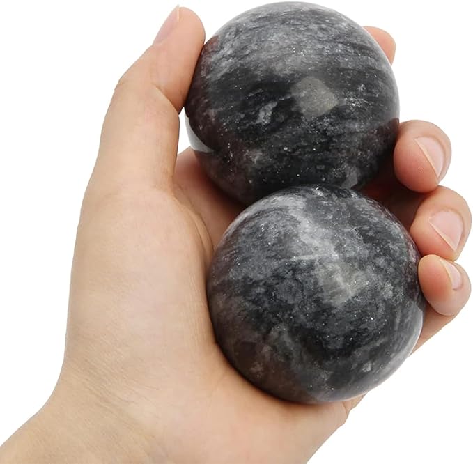 Traditional Chinese Baoding Balls, Marble Health Exercise Stress Relief Balls, Dark Grey, 2-Piece Set (Dark Grey, Large-1.89")