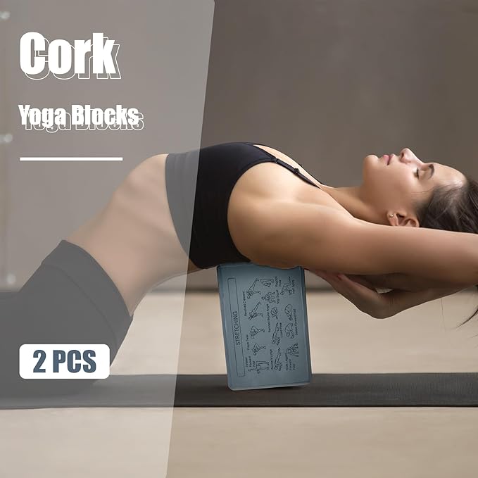 Cork Yoga Blocks 2 Pack Yoga Poses Teaching Cork Blocks, Suitable Poses for Beginners and Experts High Density Block with Non Slip Surface for Better Support, Balance Comfort