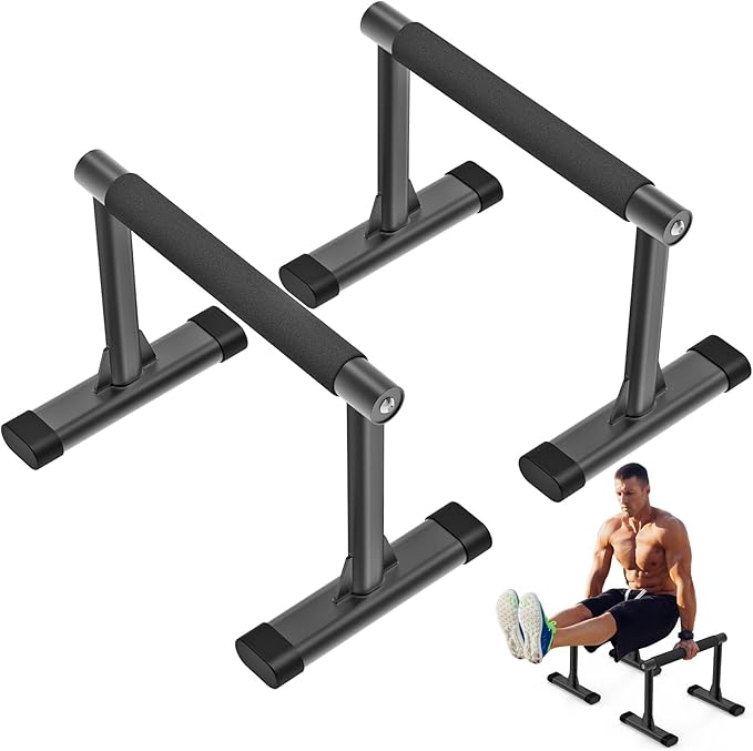 Kipika Parallette Bars for Calisthenics - Push Up & Dip Bar with Wood Handles, Rock-Free Support for Handstand, L-Sit & Home Strength Training, 600LB Capacity, 12" Height