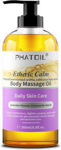 PHATOIL Etheric Calm Body Massage Oil 260 ml (8.8 fl.oz), Blends of Natural Plant Oils & Lavender Oil, Roman Chamomile and Neroli Essential Oil for Massage Skin Care, Body Oils for Women and Men
