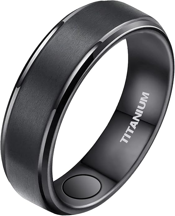 JEROOT 8mm Black Titanium Magnetic Ring for Men, 5mm Silver Pure Titanium Magnetic Ring for Women, Healing Ring with 3500 Gauss Magnets for Jewelry Gifts