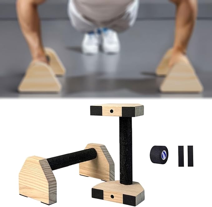 2Pcs Push up Bar Sturdy Wooden Parallettes Bar Push up Stands Pushup Handles for Gymnastics Strength Training Aerobics