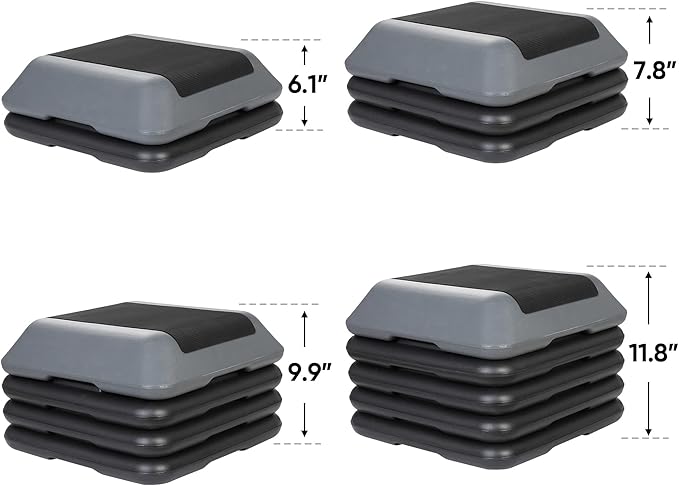 Step Aerobic Platform,16" x 16" Step Adjustable High Step Aerobic Platform with 6"- 8"-10"-12", Home Gym Exercise Fitness Workout Equipment