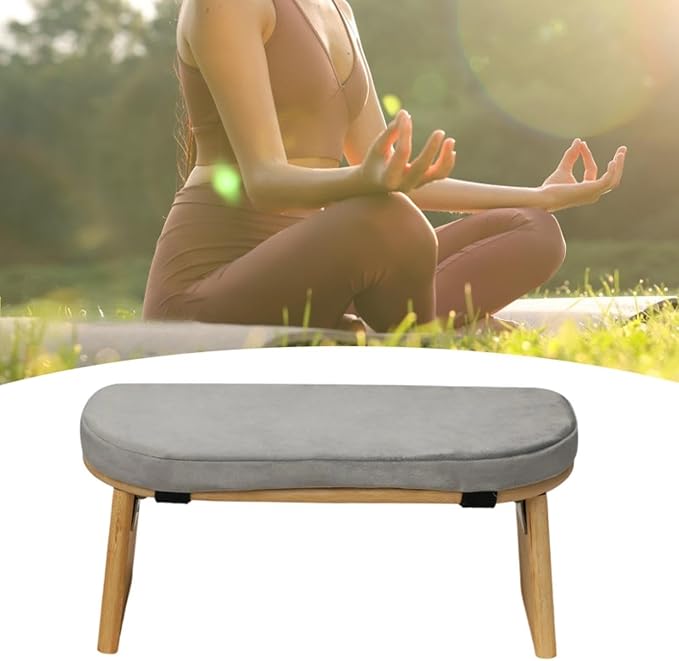 Meditation Bench Prayer Bench Removable Ergonomic Foldable Bamboo Kneeling Stool Stool for Office Bedroom Tea Ceremony(Light Grey)