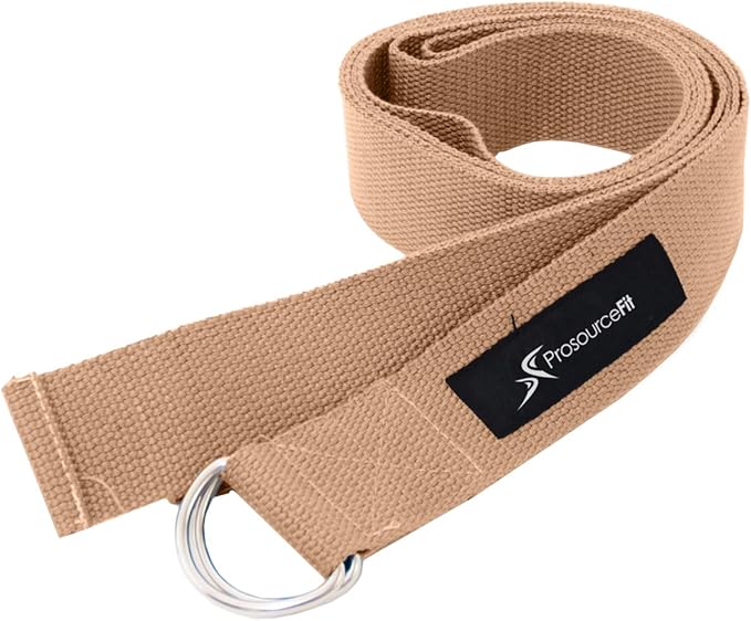 ProsourceFit Metal D-Ring Yoga Strap 8’ Durable Cotton for Stretching and Flexibility