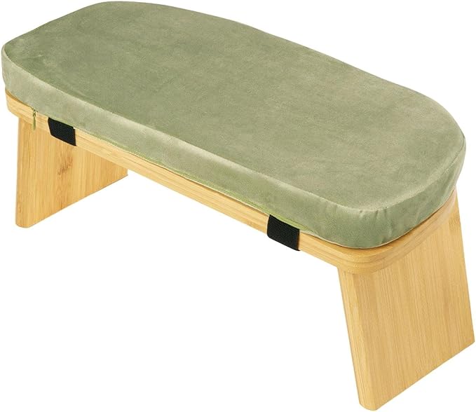 Meditation Bench Prayer Bench with Soft Cushion Wooden Comfortable Portable Folding Kneeling Stool Prayer Stool, Green