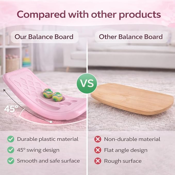 Rocker Board Balancing Training,Balance Board, Plastic Balance Seesaw Board with Elastic Ball, Improves Motor Skills and Build Core Strength, for Kids Toddlers Teens Balance Training, Balance boa