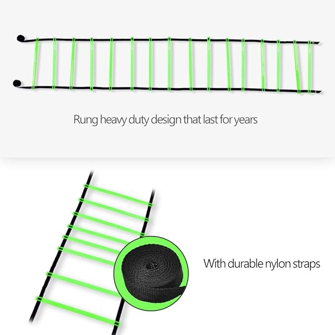 Agility Ladder, 16 Rung Heavy Duty Football Training Ladder, Adjustable Flat Plastic Rungs with Durable Nylon Straps, Ideal for Speed, Agility & Coordination Training for