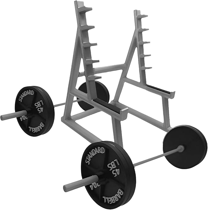 EKDJKK Squat Rack Pen Holder, Modern A-Frame Style, Gray Plastic, Fun Desk Gym Decor with Weights & Barbells