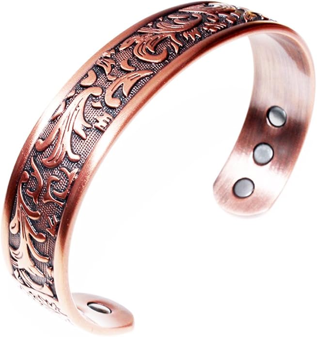 LONGRN-Copper bracelet for men -Ultra Strength Magnetic Bracelets, 99.99% Pure Copper Cuff Bangle with 3500 Gauss Neodymium Magnets, Adjustable, Vintage Collection