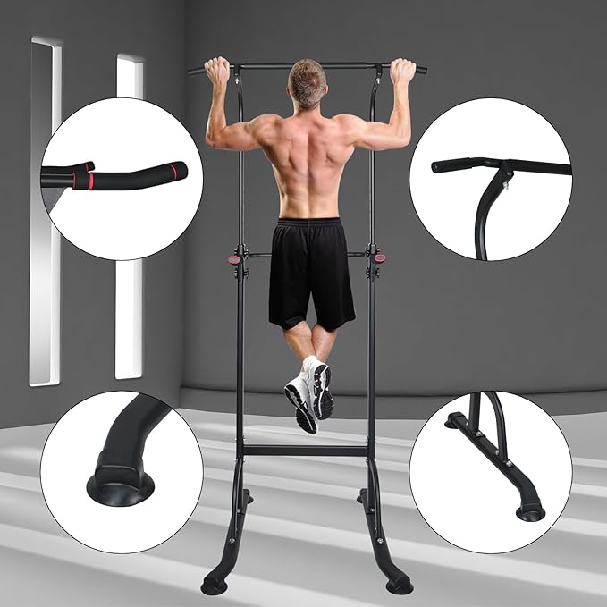 Dip Station Strength Training Dip Stands Station with Connecting Rod and Padded Handles for Home Gym & Fitness Training