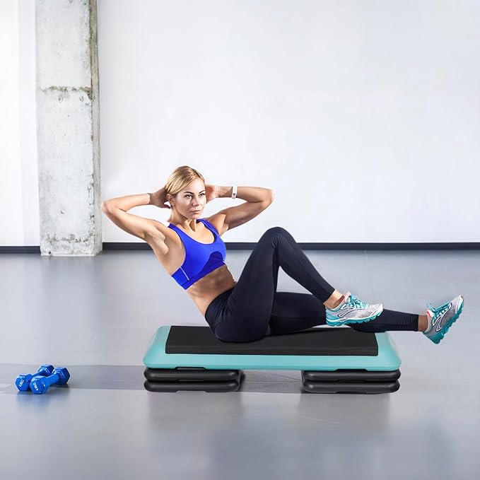 43" Exercise Aerobic Step Platform, Adjustable Fitness Stepper, with 4 Removable Risers for Home Gym Cardio Strength and Training