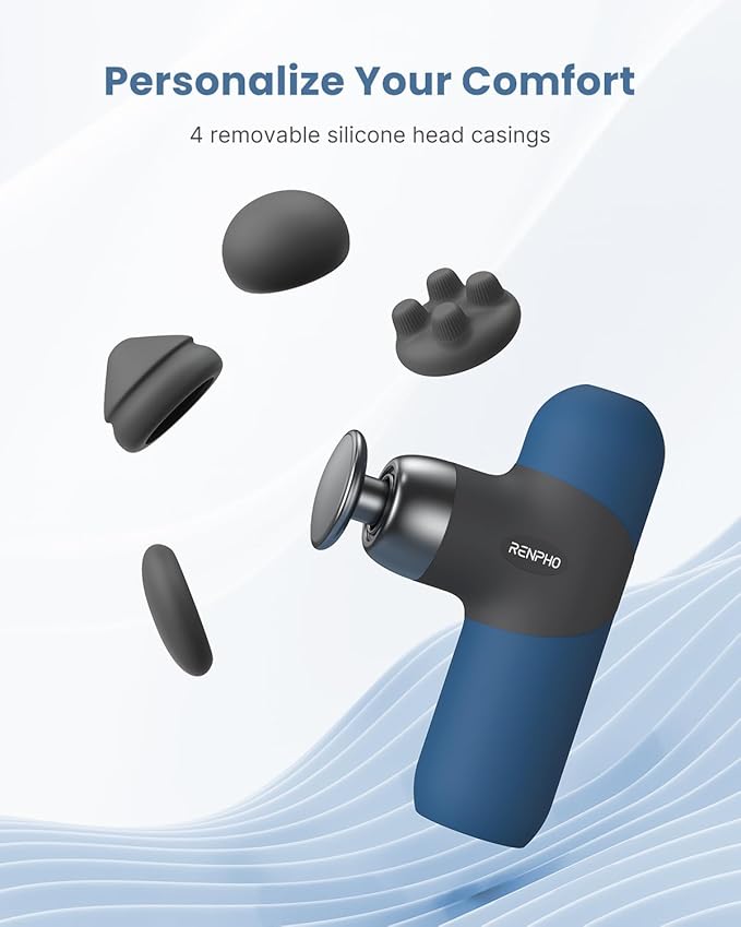 RENPHO Mini Thermal Massage Gun with Heat, Portable Deep Tissue Percussion Massager with 4 Heads for Neck & Back Comfort, Ultra-Quiet Operation for Home, Office & Travel, Includes Compact Carry Case