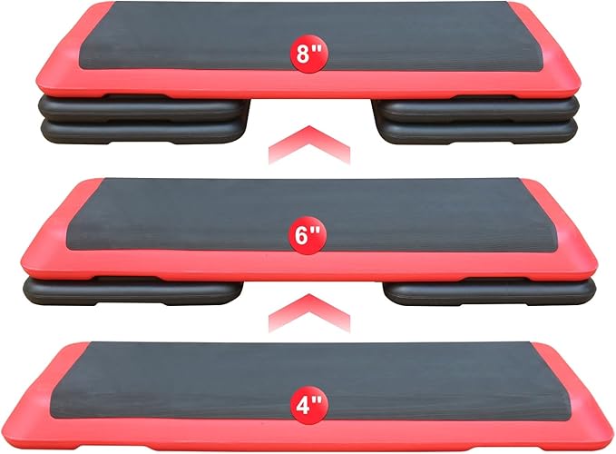 Adjustable Aerobic Workout Step Platform with 4 Stackable Risers in Fitness Exercise Platform Trainer,43” Aerobics Workout Stepper for Home Gym Cardio Strength Training
