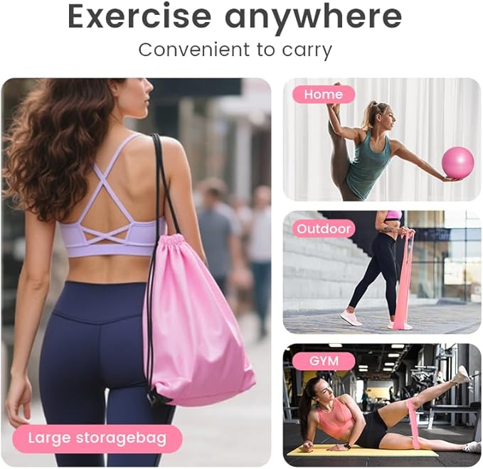 Complete Home Pilates Essentials Kit for Women - 13-Piece Pink Magic Circle Set with Resistance Bands, Yoga Ball, Stretch Strap & Gym Bag