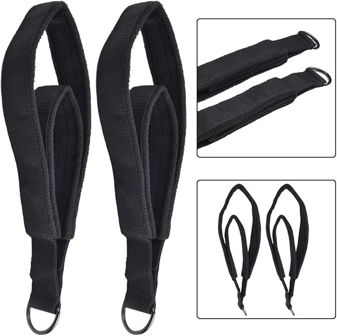 Double Loop Pilates Foot Straps Reformer Fitness Equipment, 2-Pack Cotton Webbing with for Polar Fleece, for Most Pilates Beds, Black
