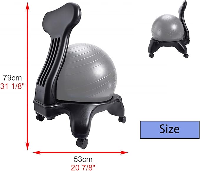 CMYUN Yoga Ball Chair Ergonomic Chair with Replaceable Balls, Stability Yoga Ball Chair for Office Home Classroom, Exercise Ball Seat with Wheels & Back Support (Color : Light Gray)