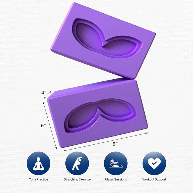 2 Pcs Large Yoga Blocks Rabbit ear groove shape- Supportive Latex-Free Eva Foam - Soft Non-Slip Surface with Beveled Edges for Yoga, Pilates, Meditation - Yoga Accessories for Stability, Balance, Deepen Stretches,yoga blocks set