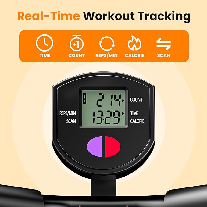 OWLSKY Squat Rowing Machine for Home Workout, Foldable Squat Assist & Row Trainer with LCD Monitor, 3 Resistance Bands, Adjustable Seat, Heavy Duty 350 lbs, Full-Body Fitness Equipment