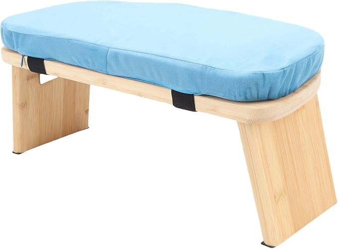 Wooden Meditation Bench - Ergonomic Detachable Kneeling Stool with Soft Cushion for Yoga - Blue, Includes Carry Bag (Blue)
