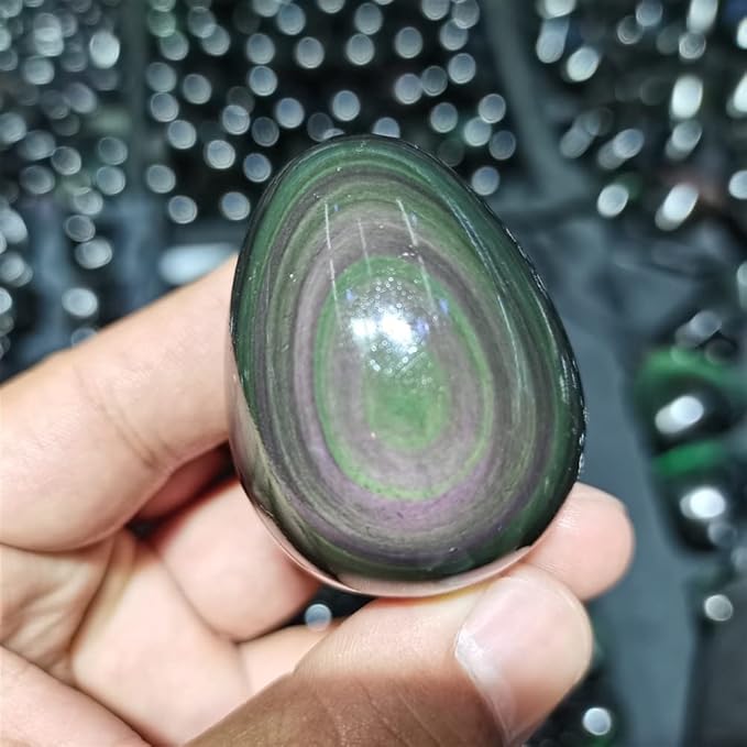 Meditation Home Natural Rainbow Eye Obsidian Polishing Eggs Yoga Decorations Ornament Chromotherapy Sphere Protection (Size : 4cm)