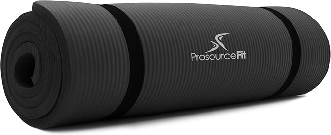 ProsourceFit 1/2 in Extra Thick Yoga Pilates Exercise Mat, Padded Workout Mat for Home, Non-Sip Yoga Mat for Men and Women, Black, 71 in x 24 in