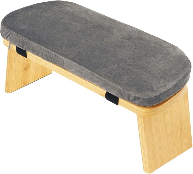 Meditation Bench Prayer Bench with Soft Cushion Wooden Comfortable Portable Folding Kneeling Stool Prayer Stool, Gray