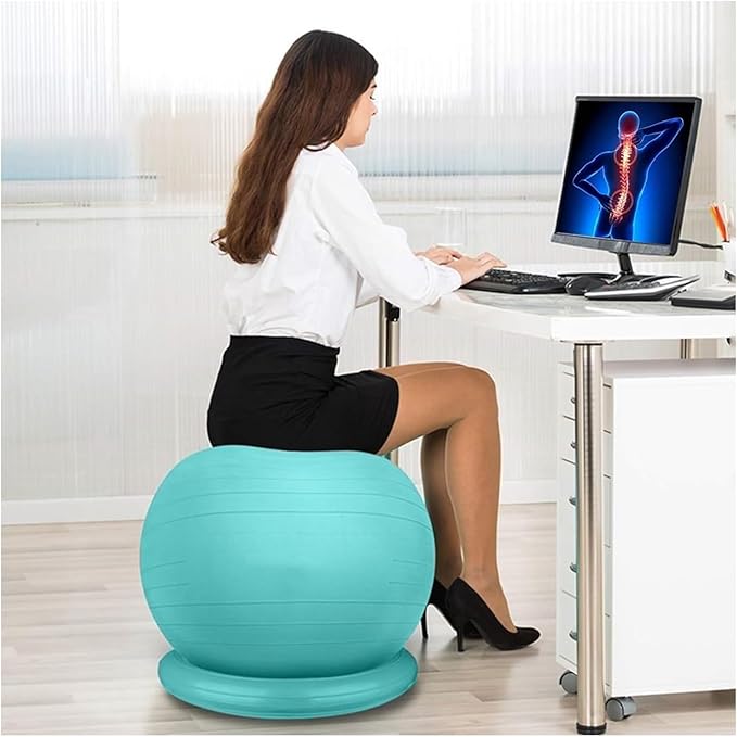 Yoga Ball Chair,Yoga Ball，Exercise Ball, Office Ball Chair with Base & Pump Stability Yoga Ball Seat for Back Pain Relief Home Gym Exercise Ball Chair for Core Strength Training(Green,Diameter 55cm (