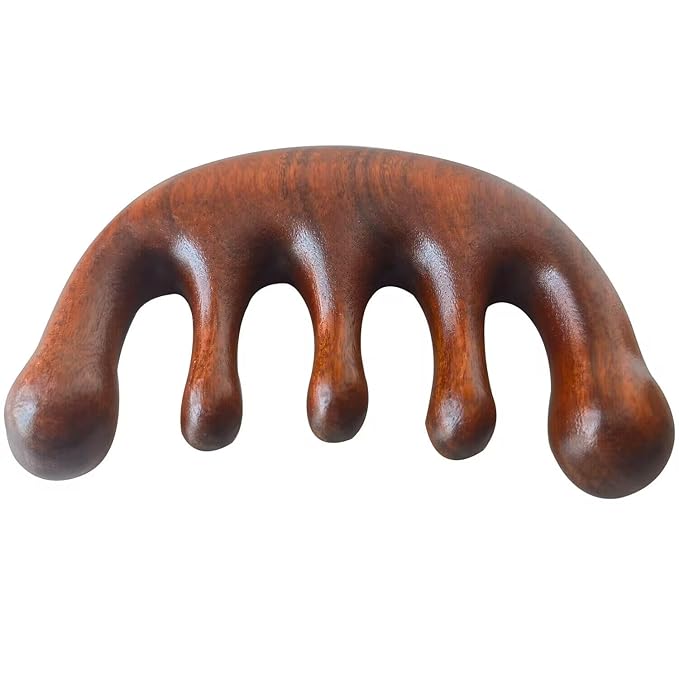 Wooden Massage Comb 100% Natural Handmade Pure Wood Five-Tooth Meridians Comb Scalp Massager Comb No Static Wide Tooth Comb for Head Scalp Comb Meridians Scraping Massage Tool (Plain Style)