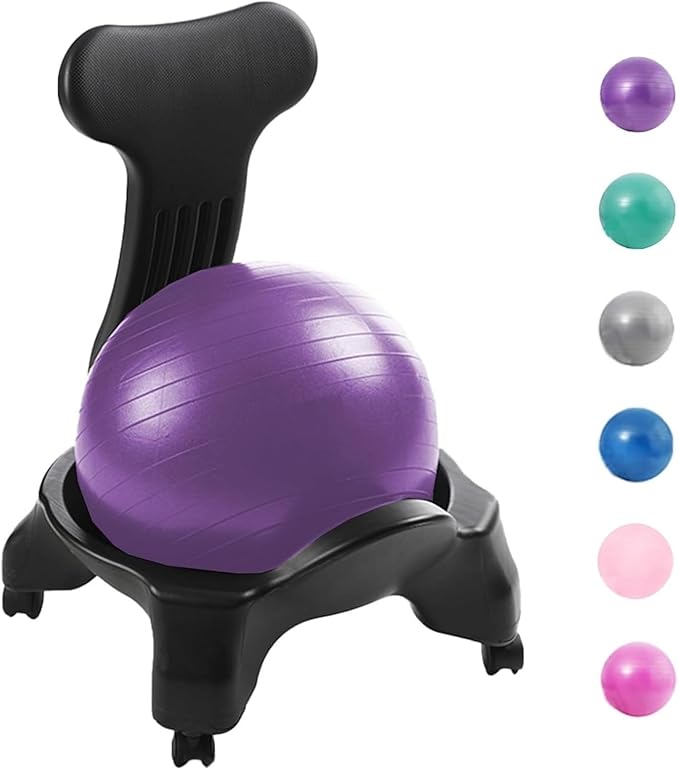 Yoga Ball Chair,Yoga Ball，Exercise Ball, Yoga Ball Chair Ergonomic Chair with Replaceable Balls Stability Yoga Ball Chair for Office Home Classroom Exercise Ball Seat(Purple)