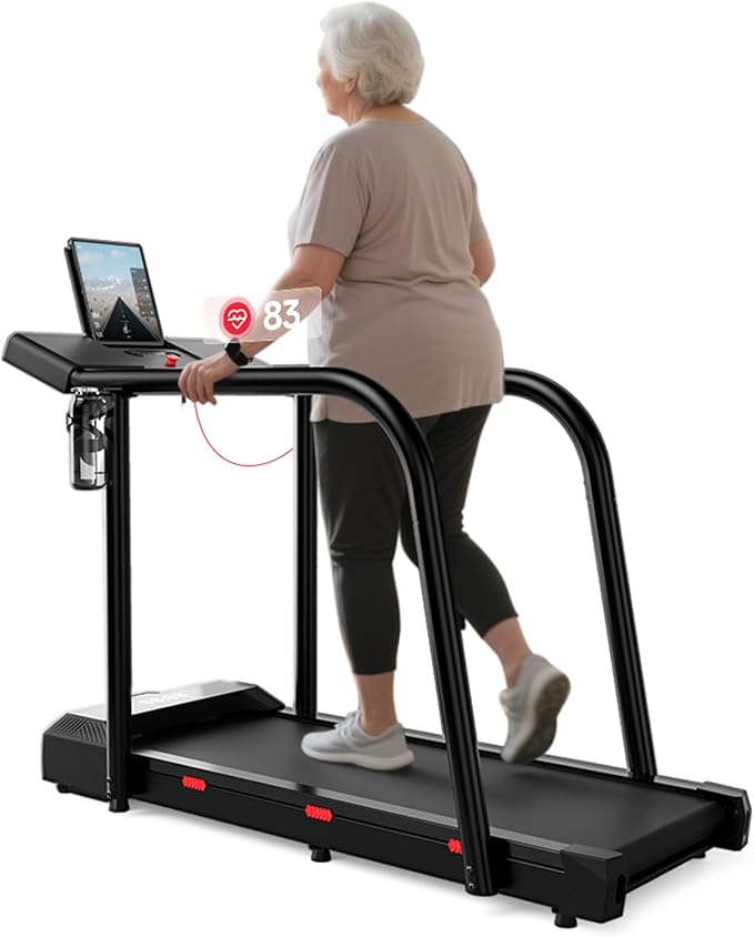 Yesoul Walking Treadmill for Seniors with Long Handrails – 4 Major Safety Protections, Emergency Stop Button, Treadmill for Home 300 lbs Capacity, Recovery Walking Machine with LED Display