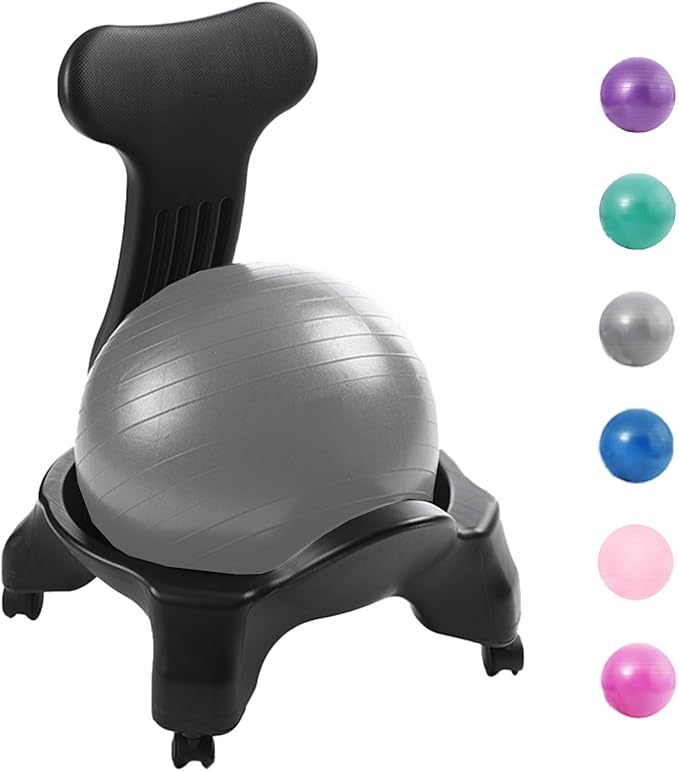 CMYUN Yoga Ball Chair Ergonomic Chair with Replaceable Balls, Stability Yoga Ball Chair for Office Home Classroom, Exercise Ball Seat with Wheels & Back Support (Color : Light Gray)