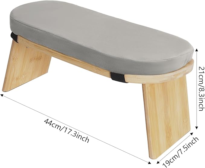 Meditation Bench, Portable Bamboo Meditation Bench Ergonomic Meditation Stool Comfortable Folding Kneeling Meditation Bench with Meditation Cushion for Longer Meditation (Gray)