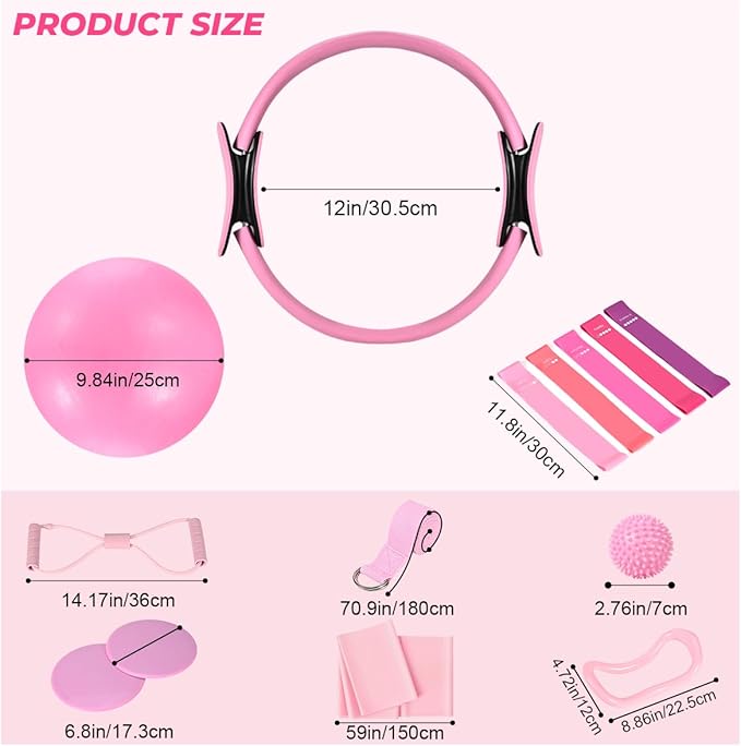 20 Pcs Pilates Ring Set for Women, Magic Circle Pilates Rings 12" with Resistance Bands, Pilates Kit for Home Workouts, Pilates Equipment for Strength, Toning and Flexibility