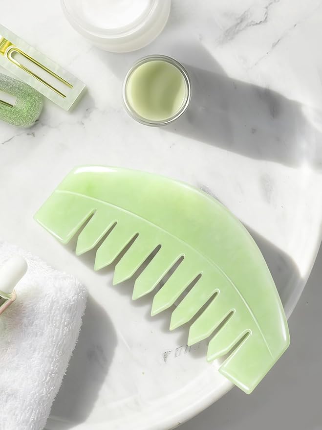 airogym 2 PCS Natural Jade Massage Comb, Guasha Scraping Scalp Comb, Multi-Functional Handheld Head Massage Tools, Meridians Massager for Head Caring, Relaxation, Physical Therapy, Acupoint Treatment