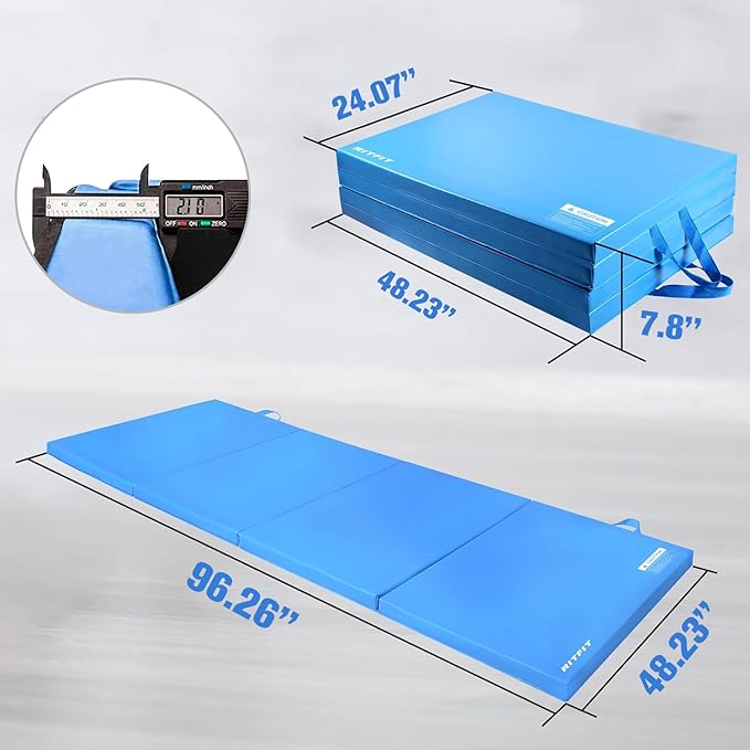 RitFit Upgraded Folding Exercise Mat, 2 Inch Thick Gymnastics Mat 3’x6’,4’x8’,4x10’,2'x8' with Carrying Handles for Yoga, MMA, Stretching, Core Workouts and Home Gym Protective Flooring