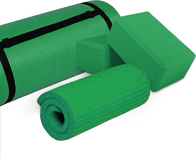 BalanceFrom 71x24 Inches Yoga Mat with Knee Pad and Optional Blocks – Extra 1-Inch Thick Non-Slip Foam with Anti-Tear Surface and Carrying Strap for Home, Studio, or Gym Workouts